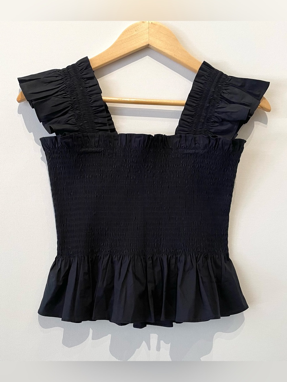 Hill House Nap Top Smocked Ruffle Strap Black NWOT